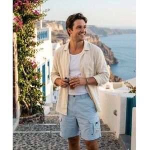 Bimini Bay Outfitters Mens 36 Blue Nylon Cargo Fishing Shorts Performance Gear